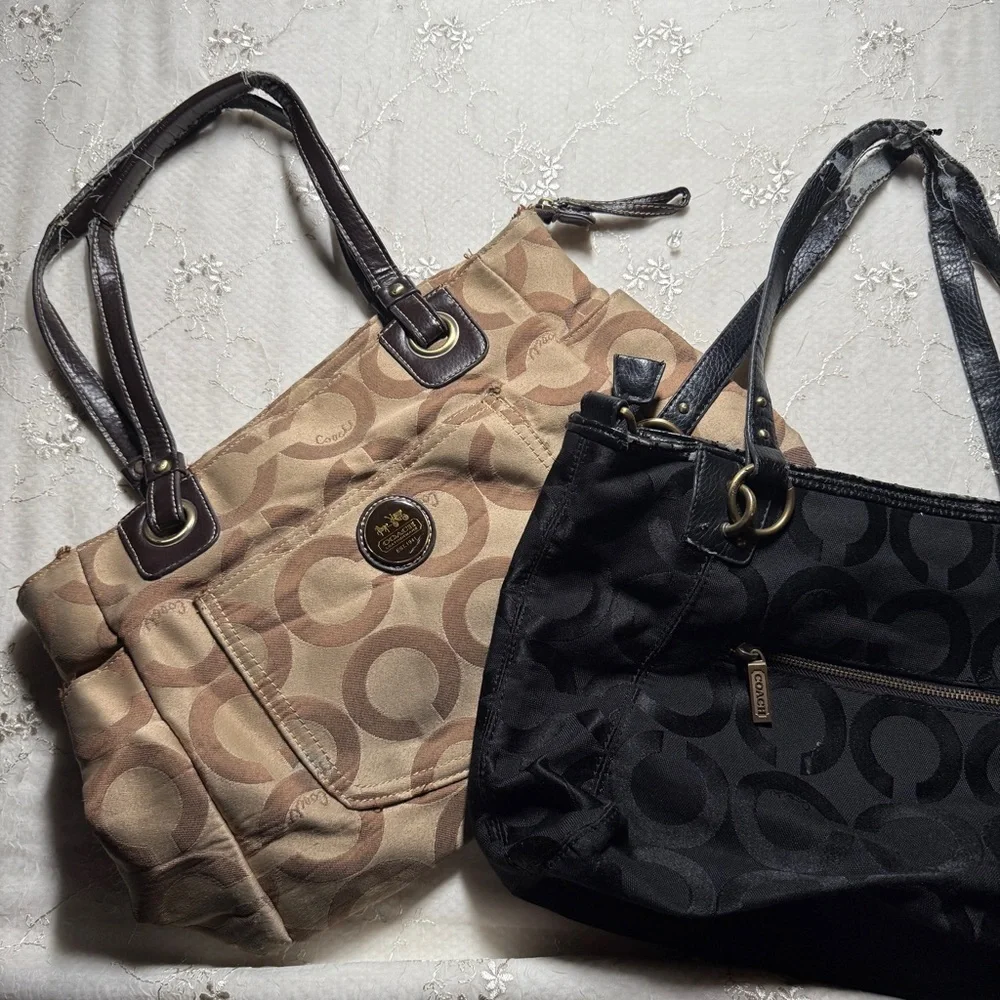 unbranded brown & black patterned tote bag bundle – worn/for repair